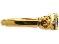 Edwardian 18ct Gold, Sapphire & Diamond Gypsy Scroll Design Ring
