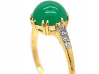 Art Deco 15ct Gold & Platinum Ring set with Green Chalcedony with Diamond set Shoulders