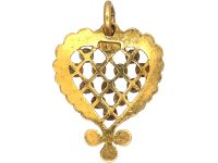 Edwardian 18ct Gold, Turquoise & Natural Split Pearl Heart Shaped Forget Me Not Pendant