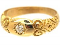 Edwardian 18ct Gold & Diamond Gypsy Scroll Design Ring