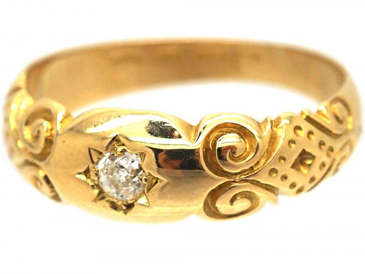 Edwardian 18ct Gold & Diamond Gypsy Scroll Design Ring