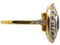 Art Deco 18ct Gold & Platinum, Sapphire & Diamond Oval Cluster Ring