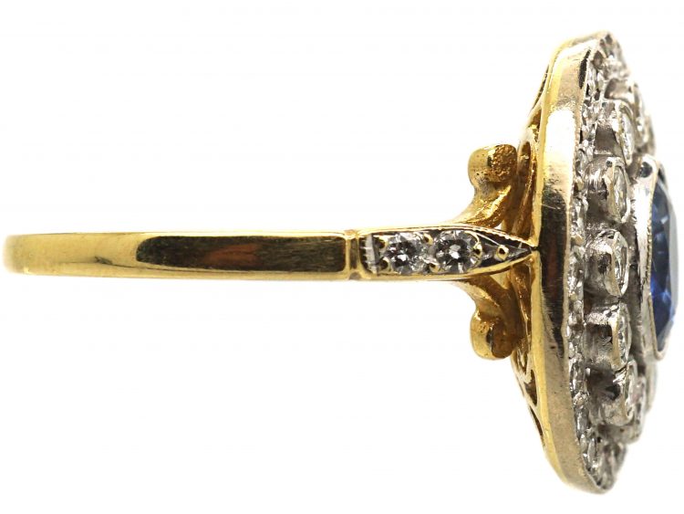 Art Deco 18ct Gold & Platinum, Sapphire & Diamond Oval Cluster Ring