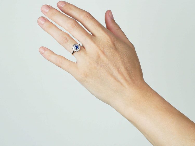 Edwardian 18ct Gold & Platinum, Diamond & Sapphire Cluster Ring
