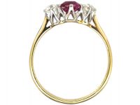 Art Deco 18ct Gold, Ruby & Diamond Three Stone Ring