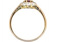 Edwardian 18ct Gold, Ruby & Diamond Cluster Ring