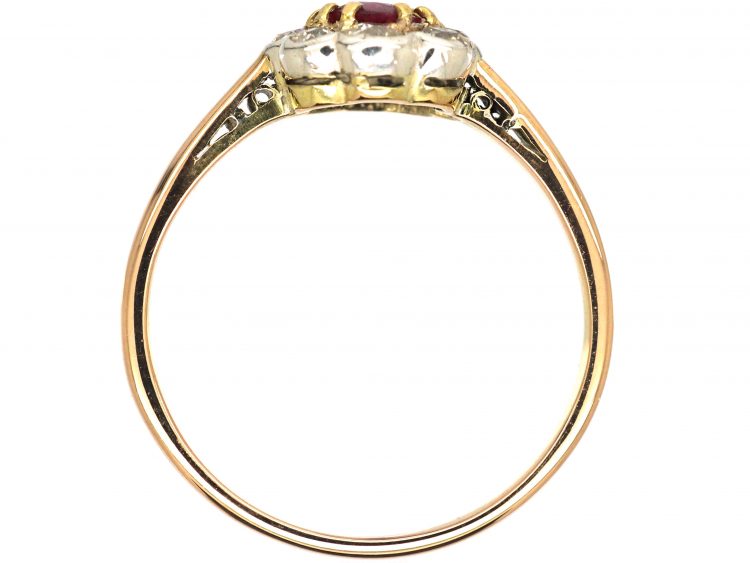 Edwardian 18ct Gold, Ruby & Diamond Cluster Ring