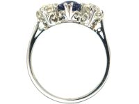 Art Deco 18ct White Gold, Sapphire & Diamond Three Stone Ring