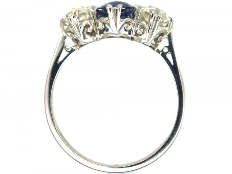 Art Deco 18ct White Gold, Sapphire & Diamond Three Stone Ring