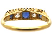 Edwardian 18ct Gold, Five Stone Sapphire & Diamond Carved Half Hoop Ring