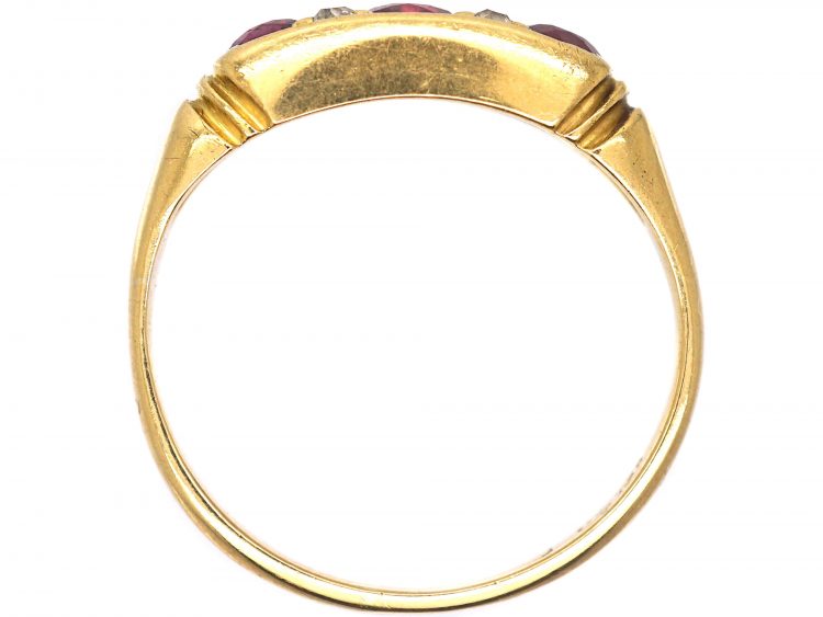 Edwardian 18ct Gold, Ruby & Diamond Three Stone Ring by Deakin & Frances