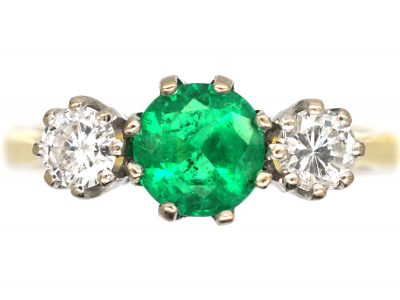 18ct Gold, Emerald & Diamond Three Stone Ring