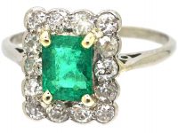 Art Deco Platinum, Emerald & Diamond Rectangular Cluster Ring