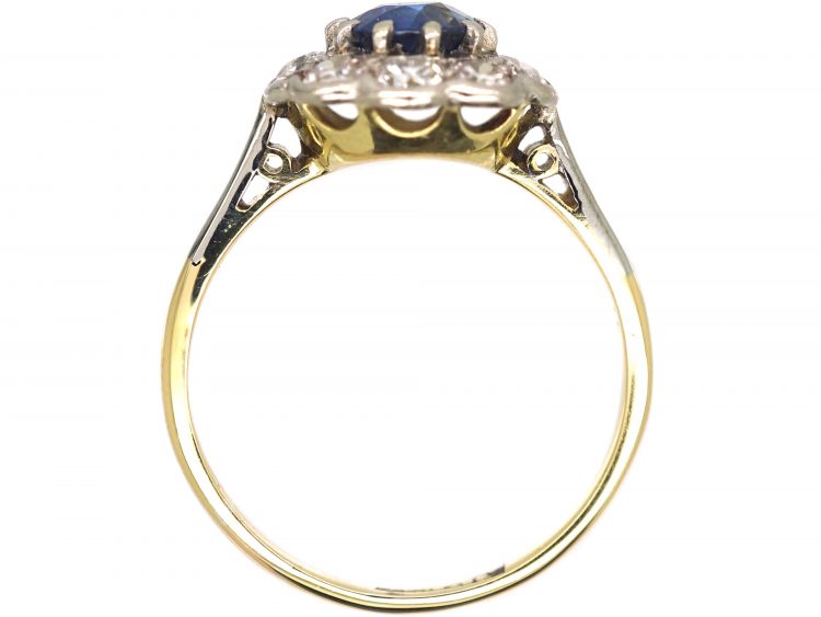 Edwardian 18ct Gold & Platinum, Diamond & Sapphire Cluster Ring