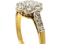 Edwardian 18ct Gold & Platinum, Diamond Cluster Ring with Diamond Set Shoulders