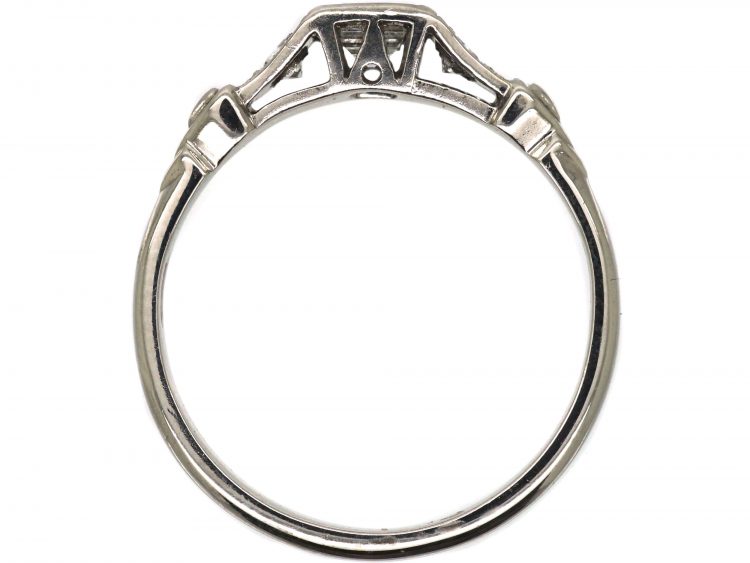 18ct White Gold Square Cut Diamond Ring with Diamond Set Shoulders