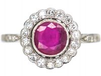 Art Deco Platinum & 18ct Gold, Ruby & Diamond Cluster Ring