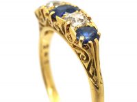 Edwardian 18ct Gold, Five Stone Sapphire & Diamond Carved Half Hoop Ring