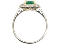 Art Deco Platinum, Emerald & Diamond Rectangular Cluster Ring