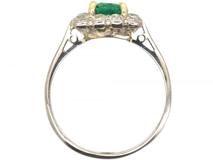 Art Deco Platinum, Emerald & Diamond Rectangular Cluster Ring