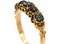 Regency 15ct Gold Ring set with Onyx & Garnets with Flower Detail