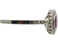 Art Deco Platinum & 18ct Gold, Ruby & Diamond Cluster Ring