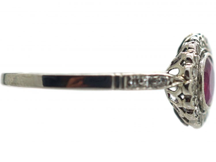 Art Deco Platinum & 18ct Gold, Ruby & Diamond Cluster Ring