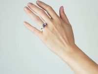 Art Deco 18ct White Gold, Sapphire & Diamond Three Stone Ring