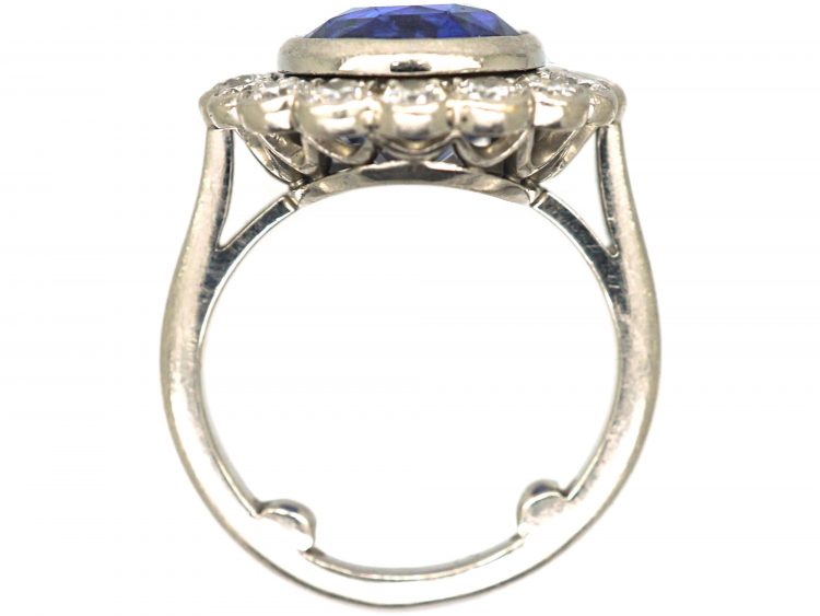 Platinum, 4.10 carat Sapphire & Diamond Oval Cluster Ring
