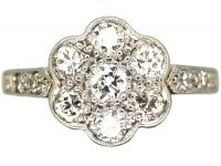Edwardian 18ct Gold & Platinum, Diamond Cluster Ring with Diamond Set Shoulders