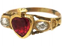 Georgian 18ct Gold, Ruby & Rose Diamond Heart Ring