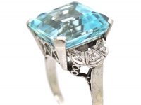 Retro 18ct White Gold, Aquamarine & Diamond Ring