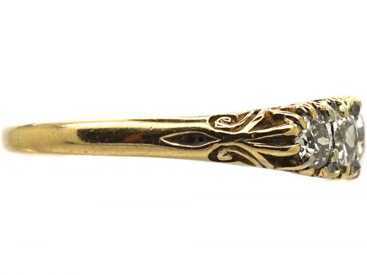Victorian 18ct Gold, Five Stone Diamond Carved Half Hoop Ring