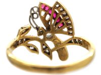 Art Nouveau 18ct Gold, Diamond & Ruby Butterfly Ring