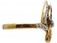 Art Nouveau 18ct Gold, Diamond & Ruby Butterfly Ring