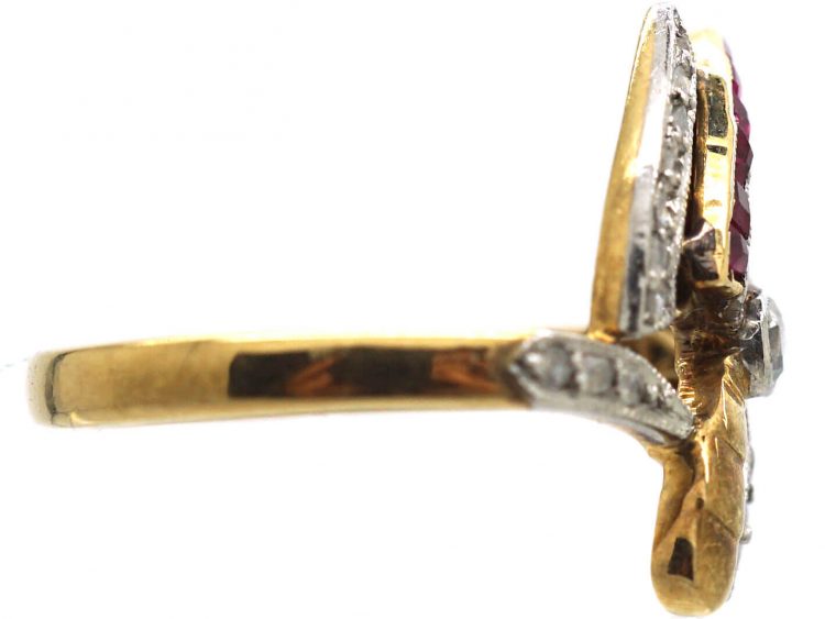Art Nouveau 18ct Gold, Diamond & Ruby Butterfly Ring
