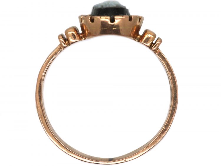 Victorian 14ct Gold Ring with Carved Sardonyx Angel in a Natural Split Pearl Surround