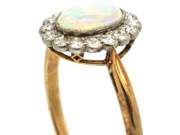 Edwardian 18ct Gold & Platinum, Opal & Diamond Oval Cluster Ring