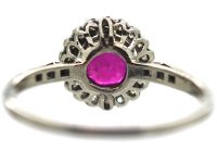 Art Deco Platinum & 18ct Gold, Ruby & Diamond Cluster Ring