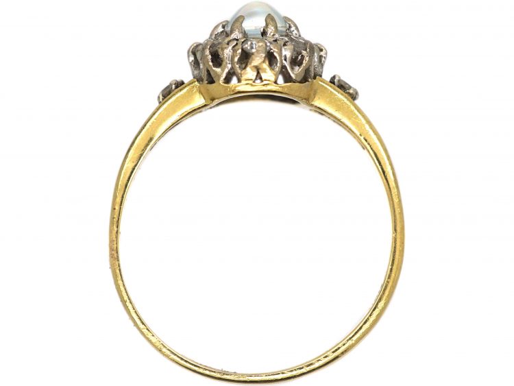 Edwardian 18ct Gold. Moonstone & Diamond Cluster Ring