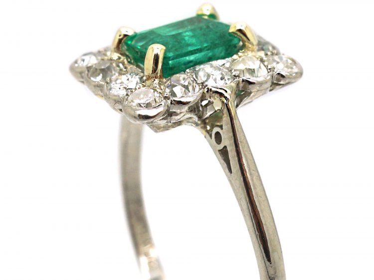 Art Deco Platinum, Emerald & Diamond Rectangular Cluster Ring