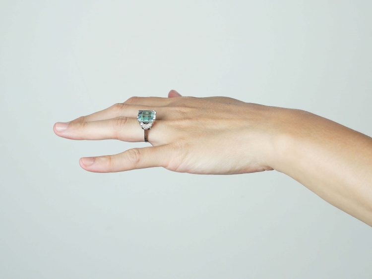 Retro 18ct White Gold, Aquamarine & Diamond Ring