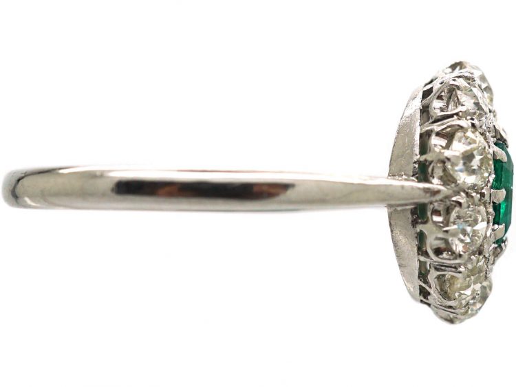 Platinum, Emerald & Diamond Cluster Ring