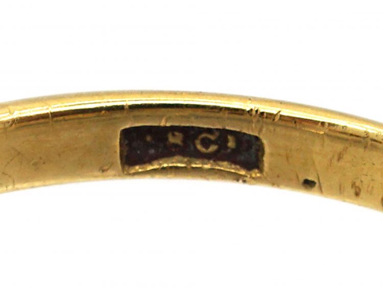 Edwardian 18ct Gold, Five Stone Sapphire & Diamond Carved Half Hoop Ring