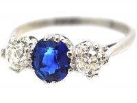 Art Deco 18ct White Gold, Sapphire & Diamond Three Stone Ring