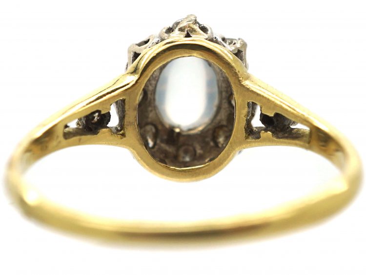 Edwardian 18ct Gold. Moonstone & Diamond Cluster Ring