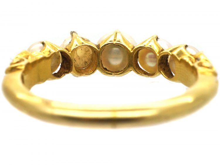 Victorian 18ct Gold, Graduated Five Natural Pearl Ring