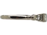 18ct White Gold Square Cut Diamond Ring with Diamond Set Shoulders