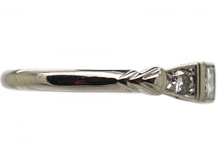 18ct White Gold Square Cut Diamond Ring with Diamond Set Shoulders