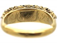 Victorian 18ct Gold, Carved Half Hoop Ring set with Natural Pearls with Diamond Points